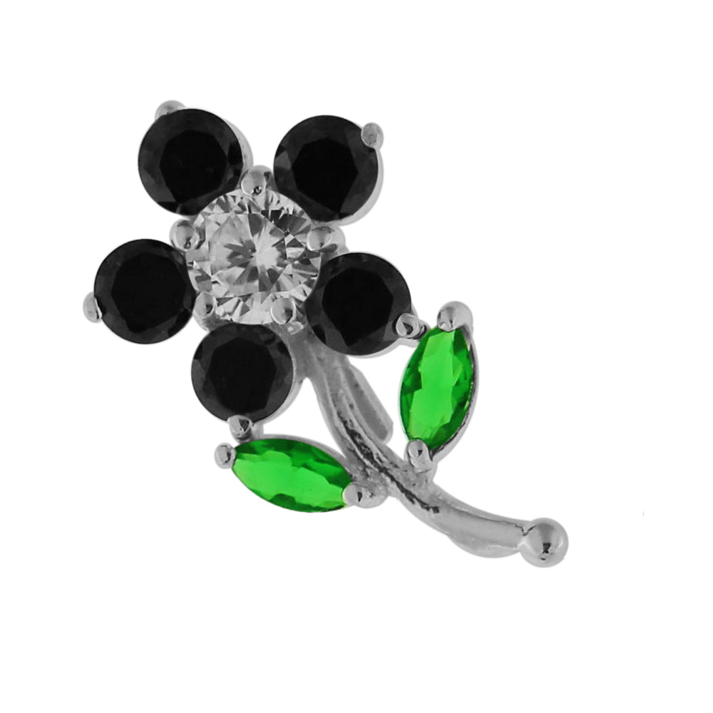 925 Sterling Silver Jeweled Flower with Leaf Pendant