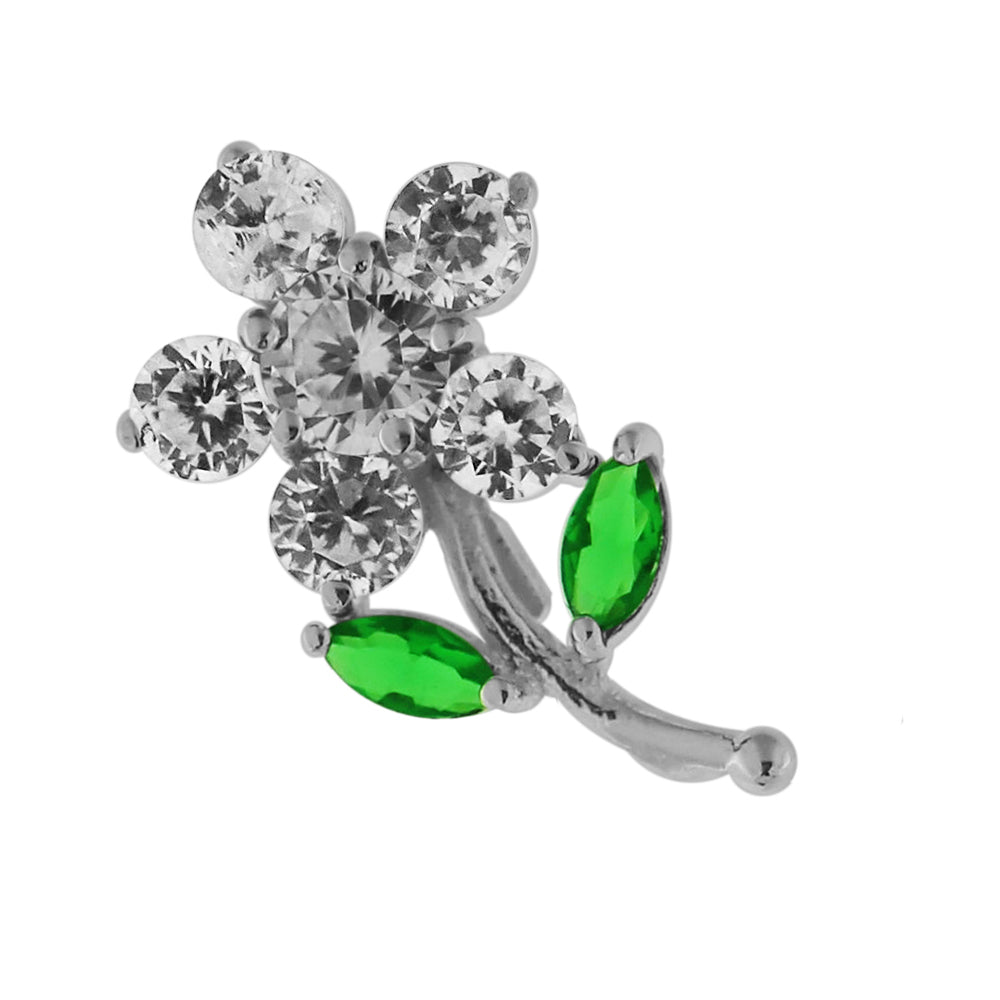 925 Sterling Silver Jeweled Flower with Leaf Pendant