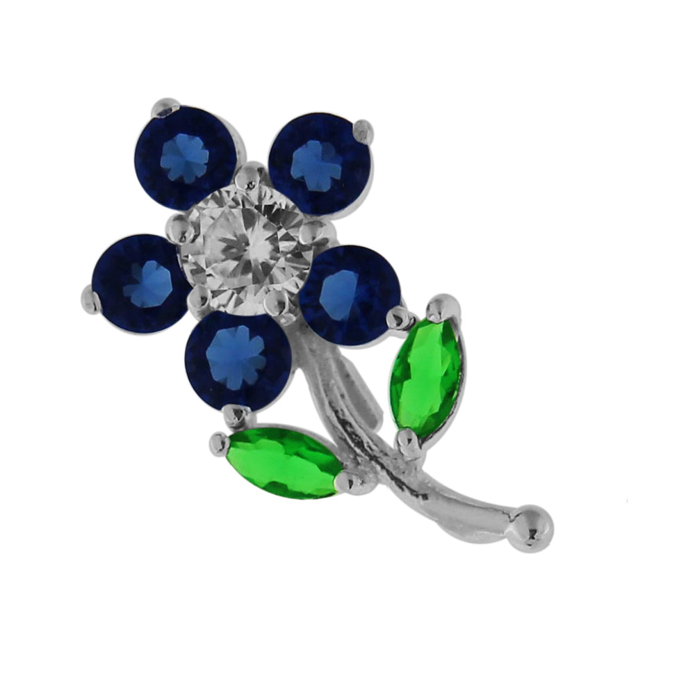 925 Sterling Silver Jeweled Flower with Leaf Pendant