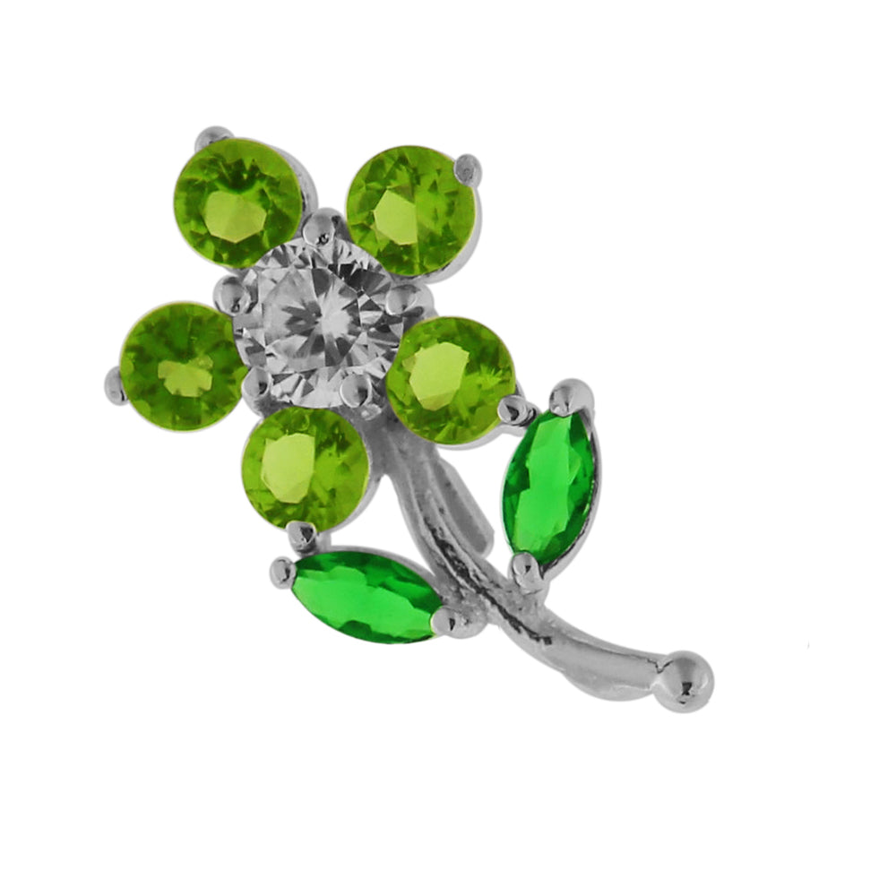 925 Sterling Silver Jeweled Flower with Leaf Pendant