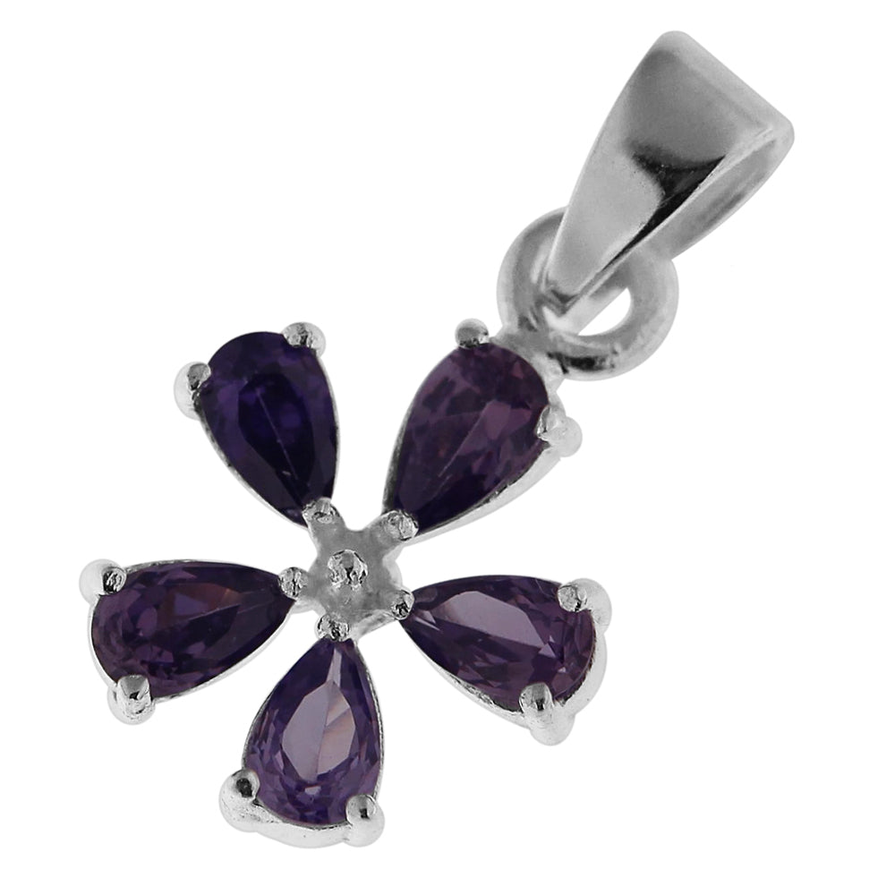 925 Sterling Silver Jeweled Fancy Flower Pendant