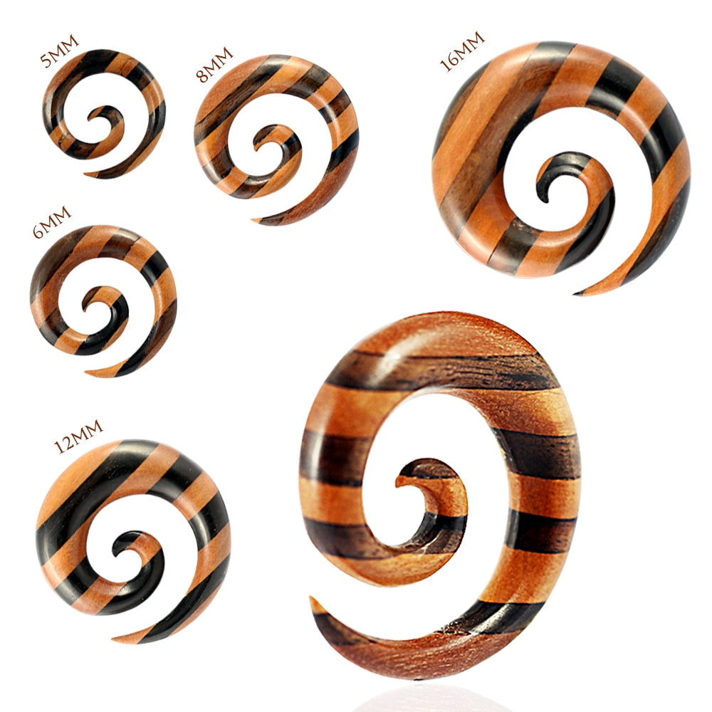 Organic Iron and Saba Wood Spiral Ear Expander Gauges