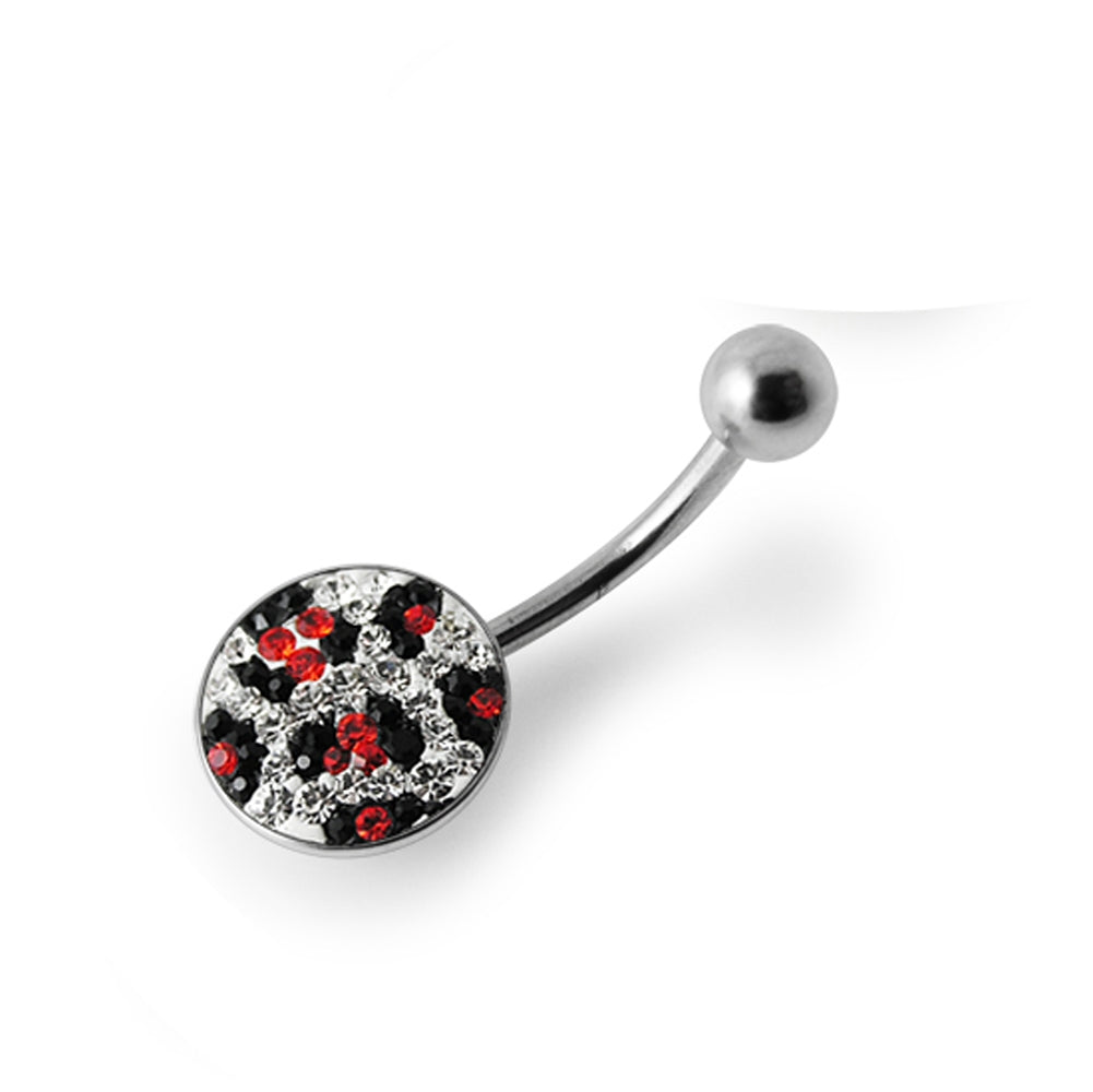 Crystal stone Jeweled Banana Bar Belly Ring with steel Base