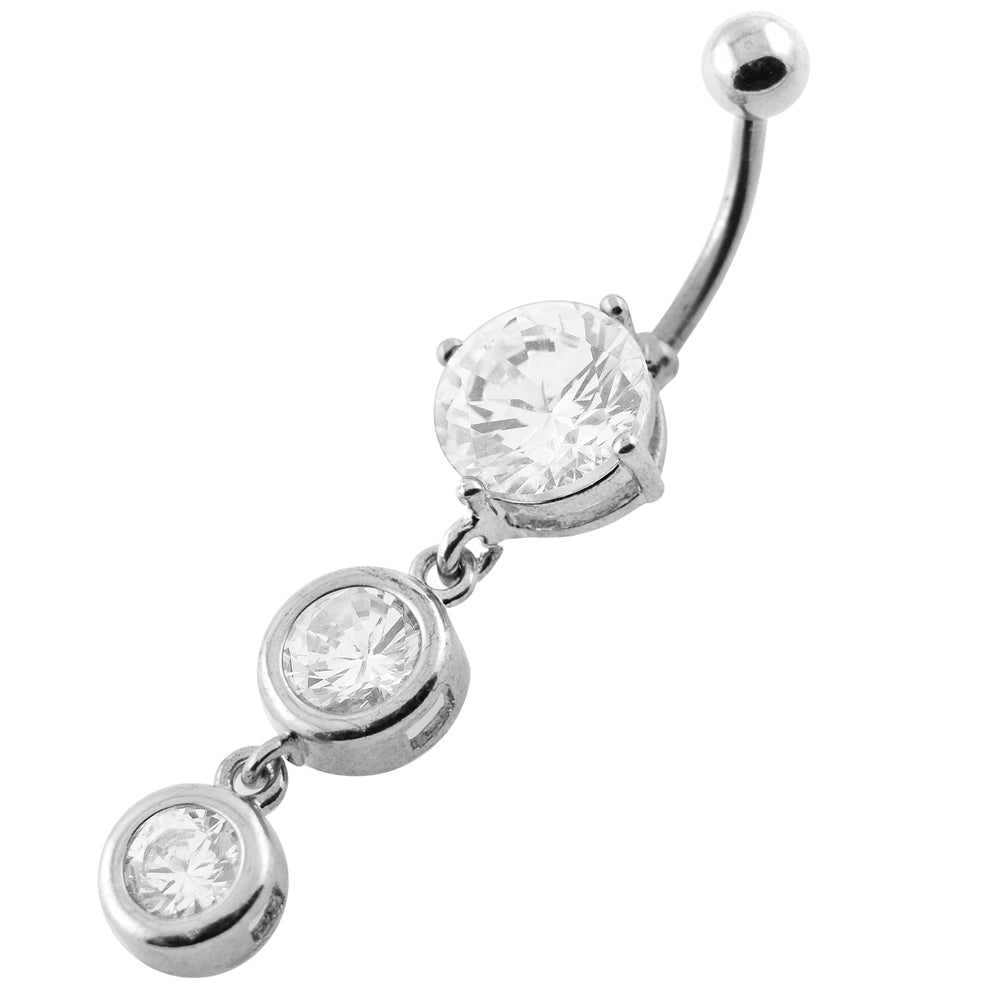 Dangling Bezel Set Round Jeweled Belly Button Ring