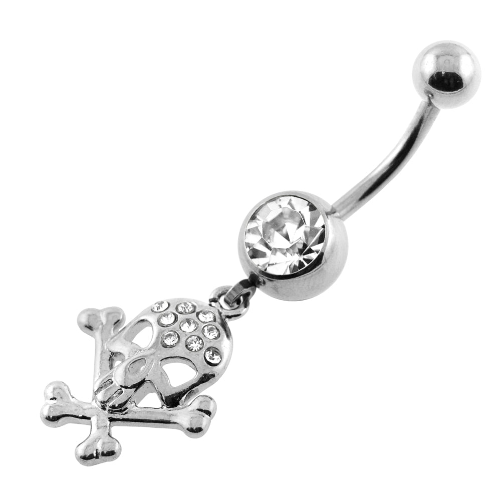 Dangling Jeweled Skull Navel Belly Ring