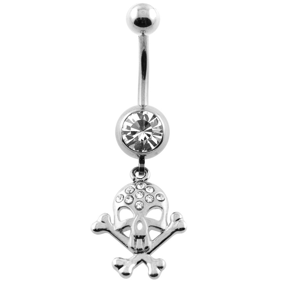 Dangling Jeweled Skull Navel Belly Ring