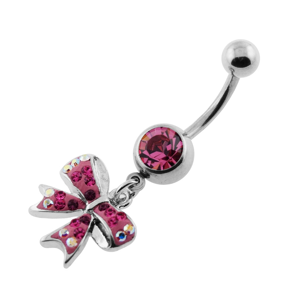 Dangling Multi Jeweled Bow Navel Belly Ring