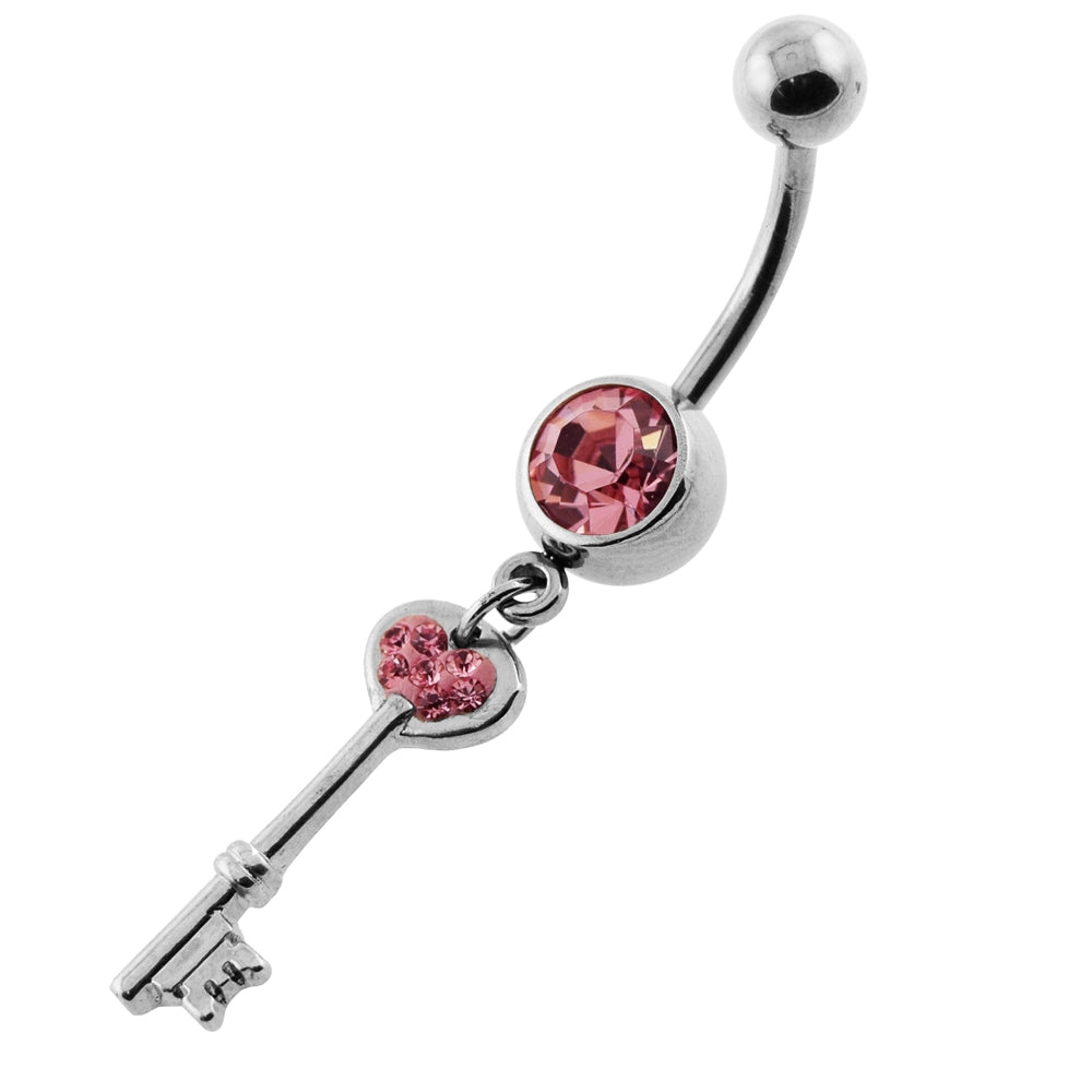 Dangling Multi Jeweled Key Navel Belly Ring
