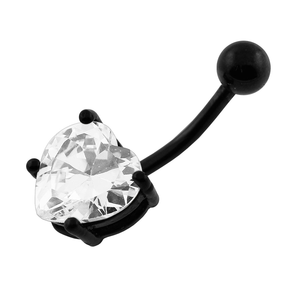 Blackline Clear Heart Jeweled Navel Belly Ring
