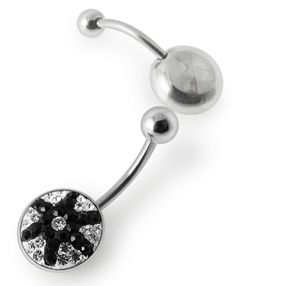 Black And White Crystal stone Star Fish Banana Navel Ring with steel Base