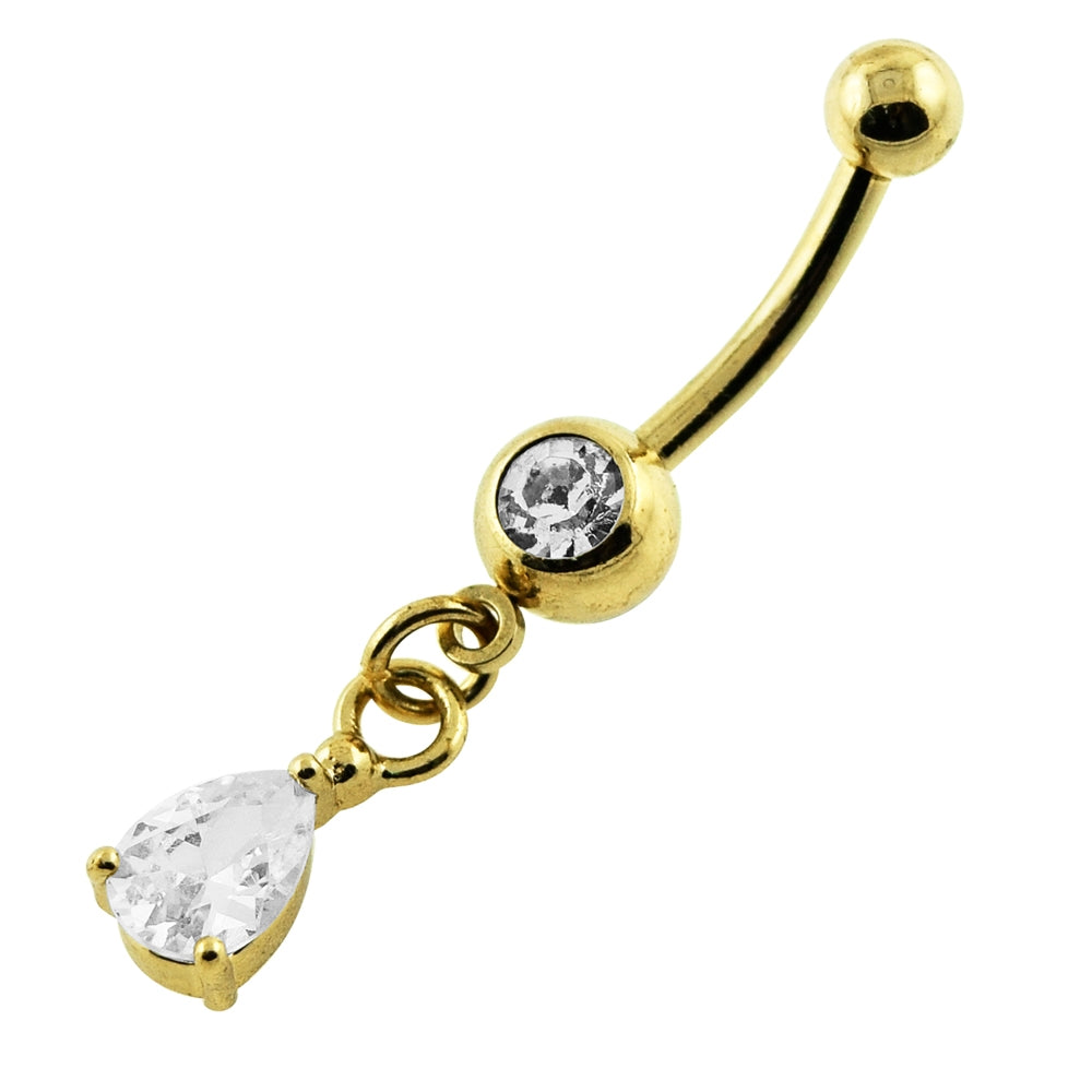 PVD Gold Hanging Jeweled Tear Belly Button Piercing