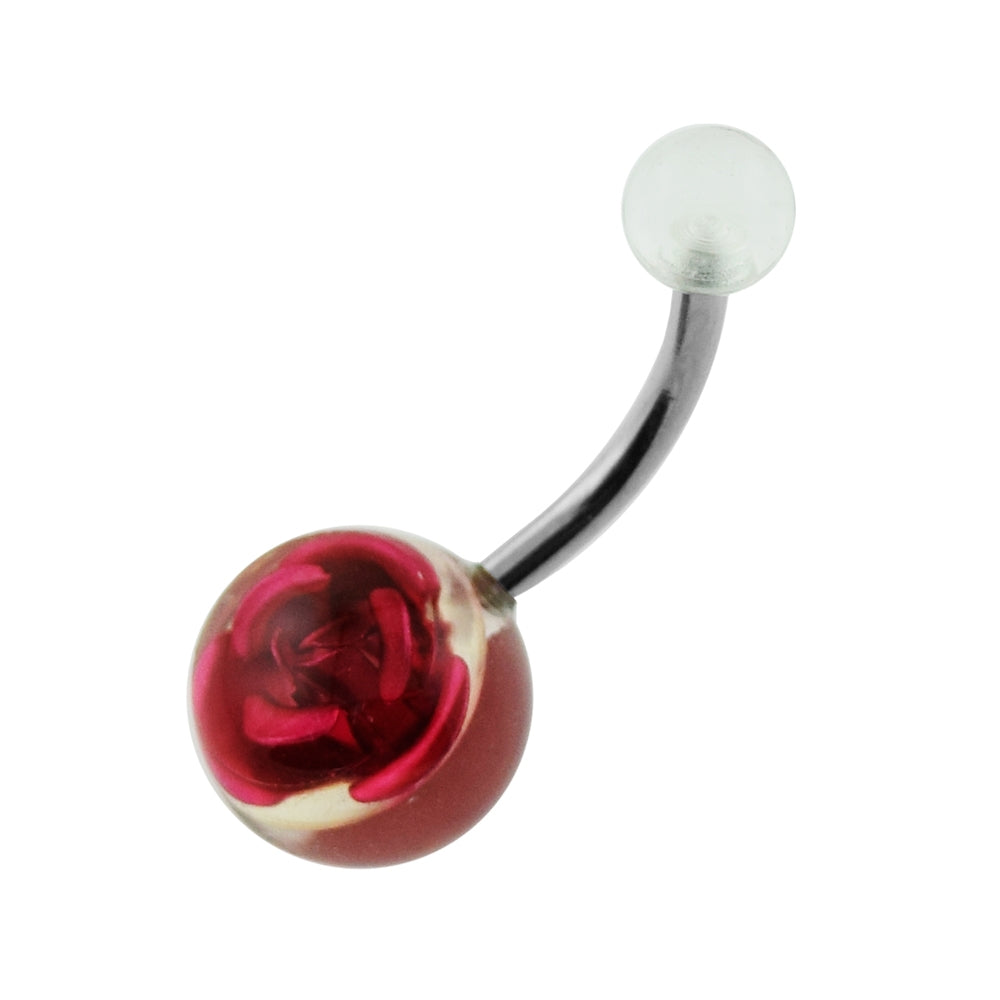 Metal Rose Inside UV Ball Belly Button Ring