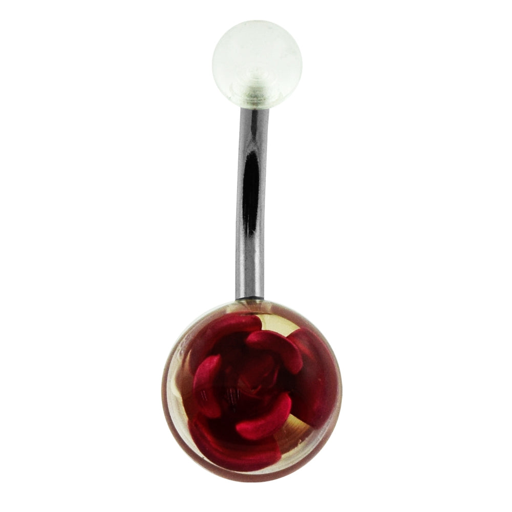 Metal Rose Inside UV Ball Belly Button Ring