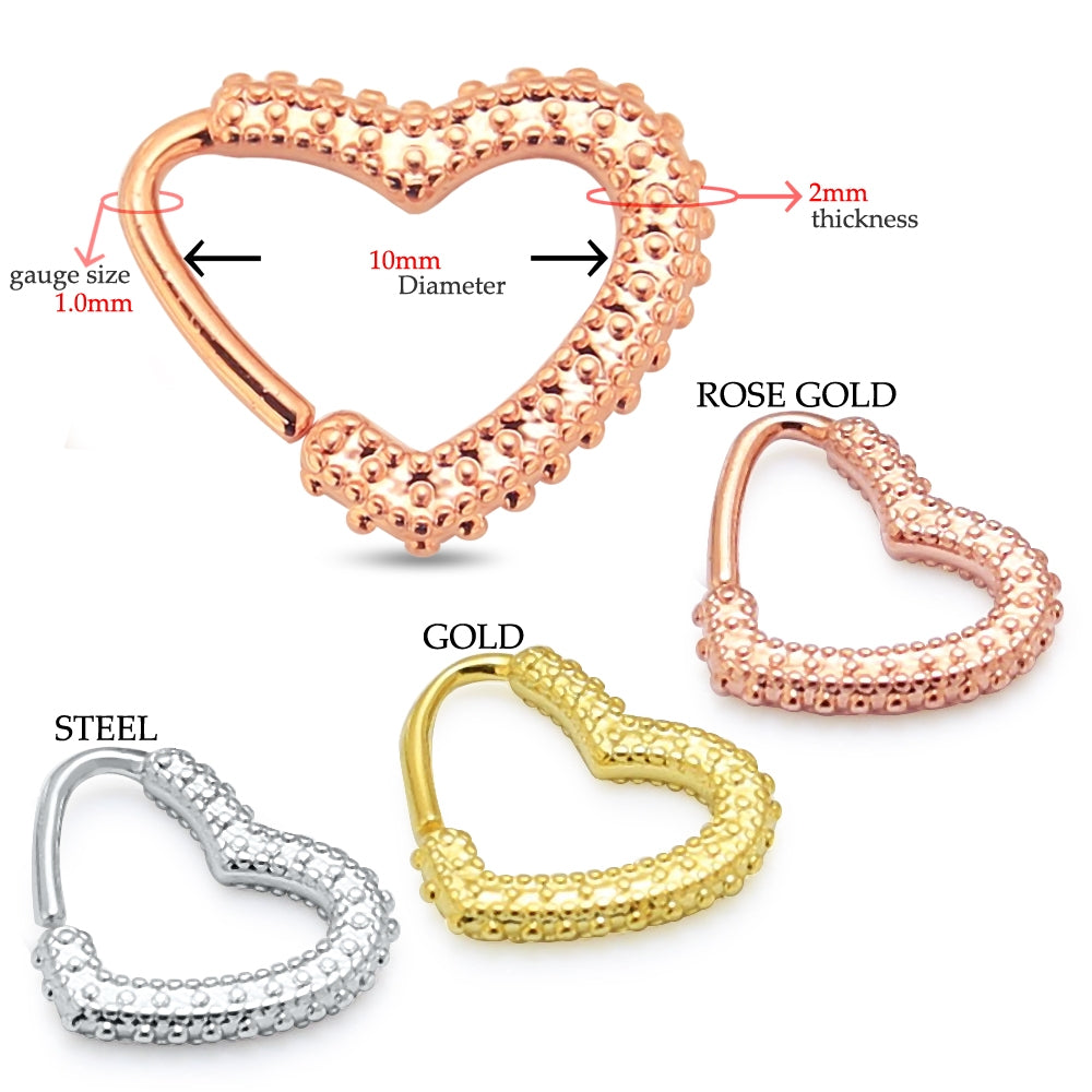 Tribal Dots Heart Cartilage Single Closure Daith piercing Ring