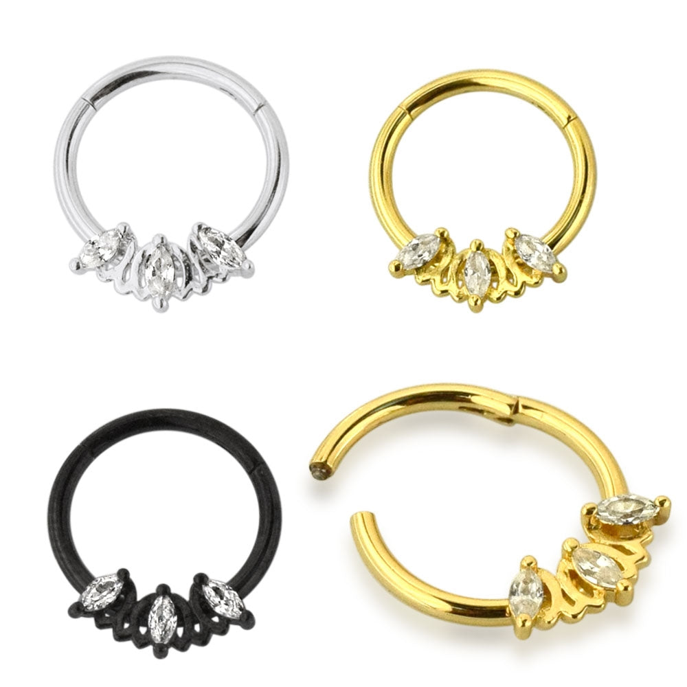 Triple Marquise CZ Stone Segment Clicker Ring