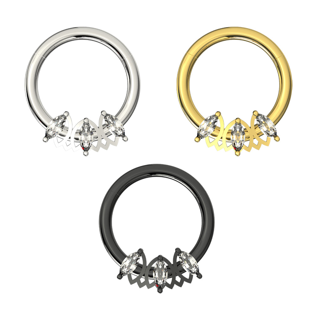Triple Marquise CZ Stone Segment Clicker Ring