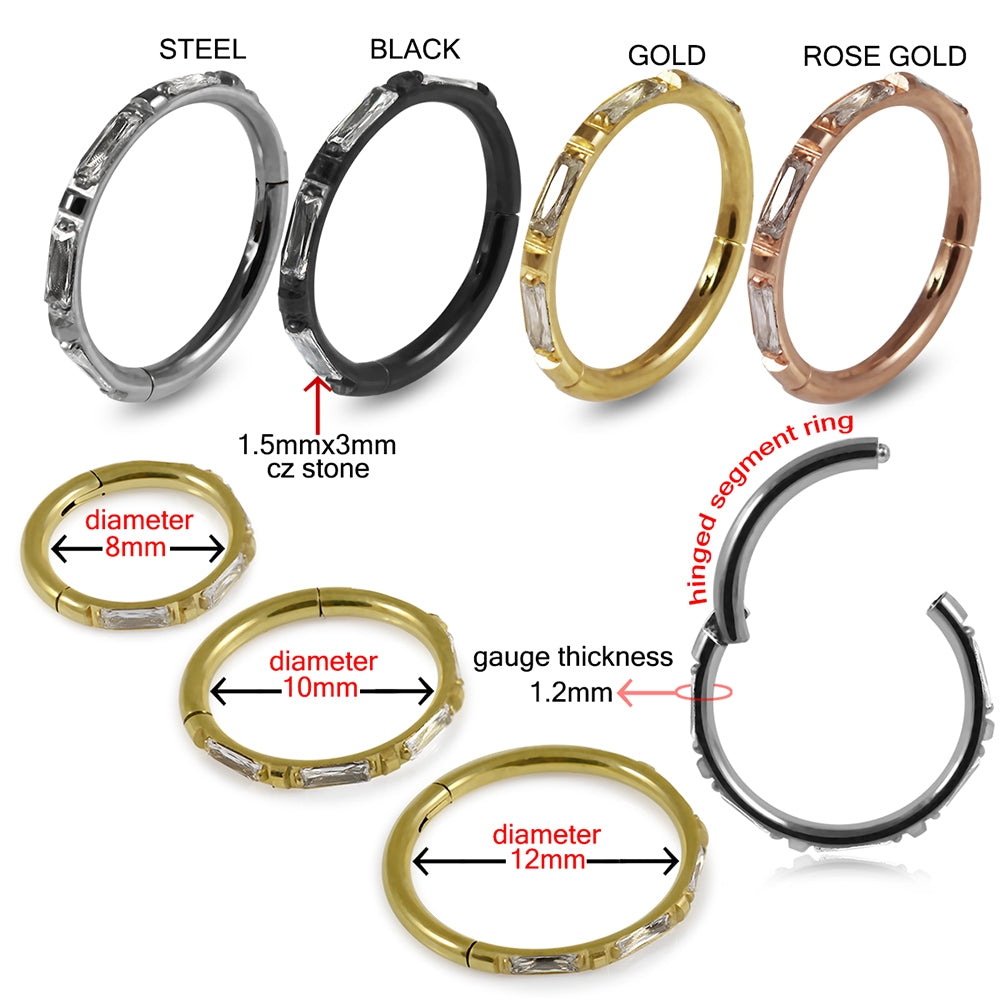 Inlay Crystal Seamless Hinged Clicker Segment Ring