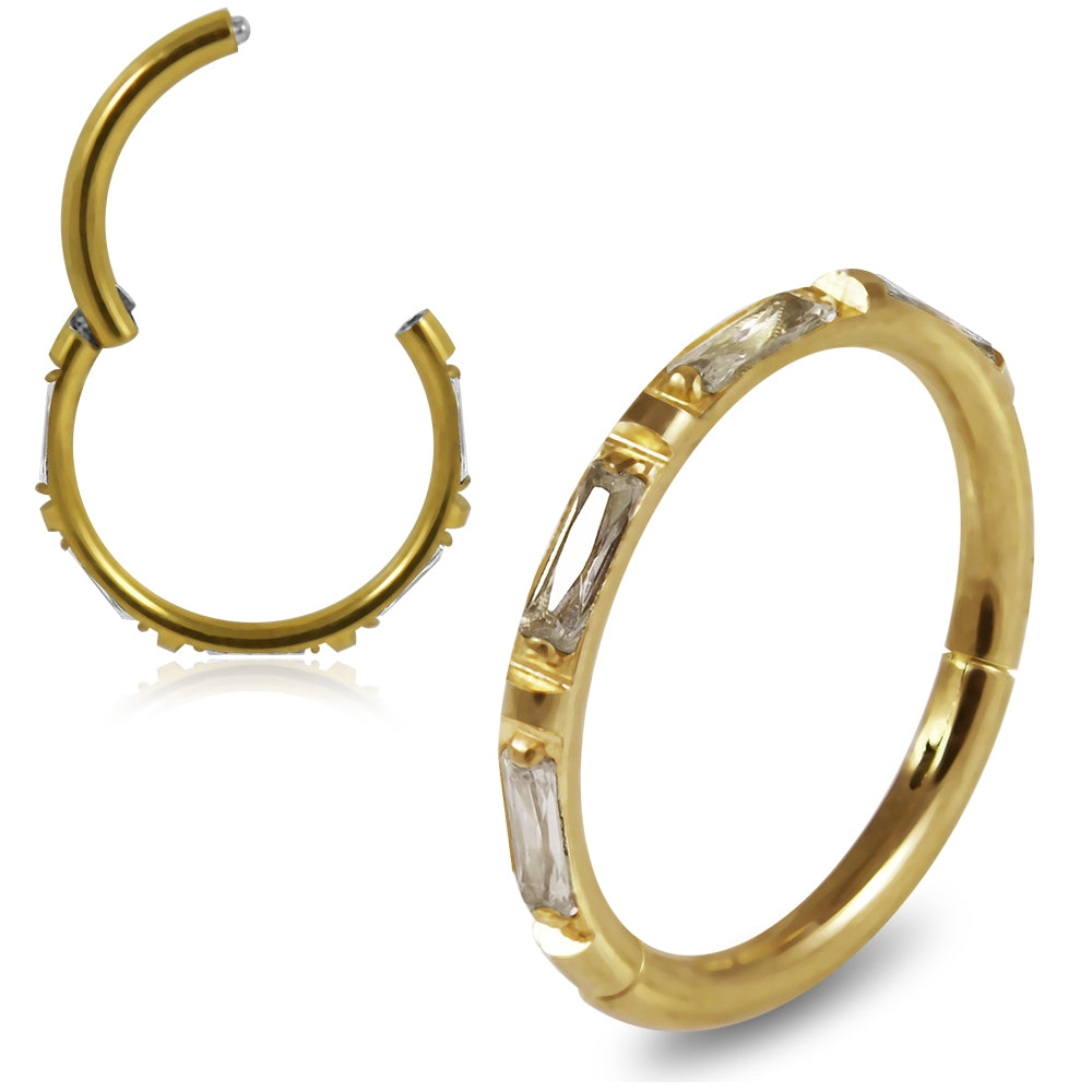 Inlay Crystal Seamless Hinged Clicker Segment Ring