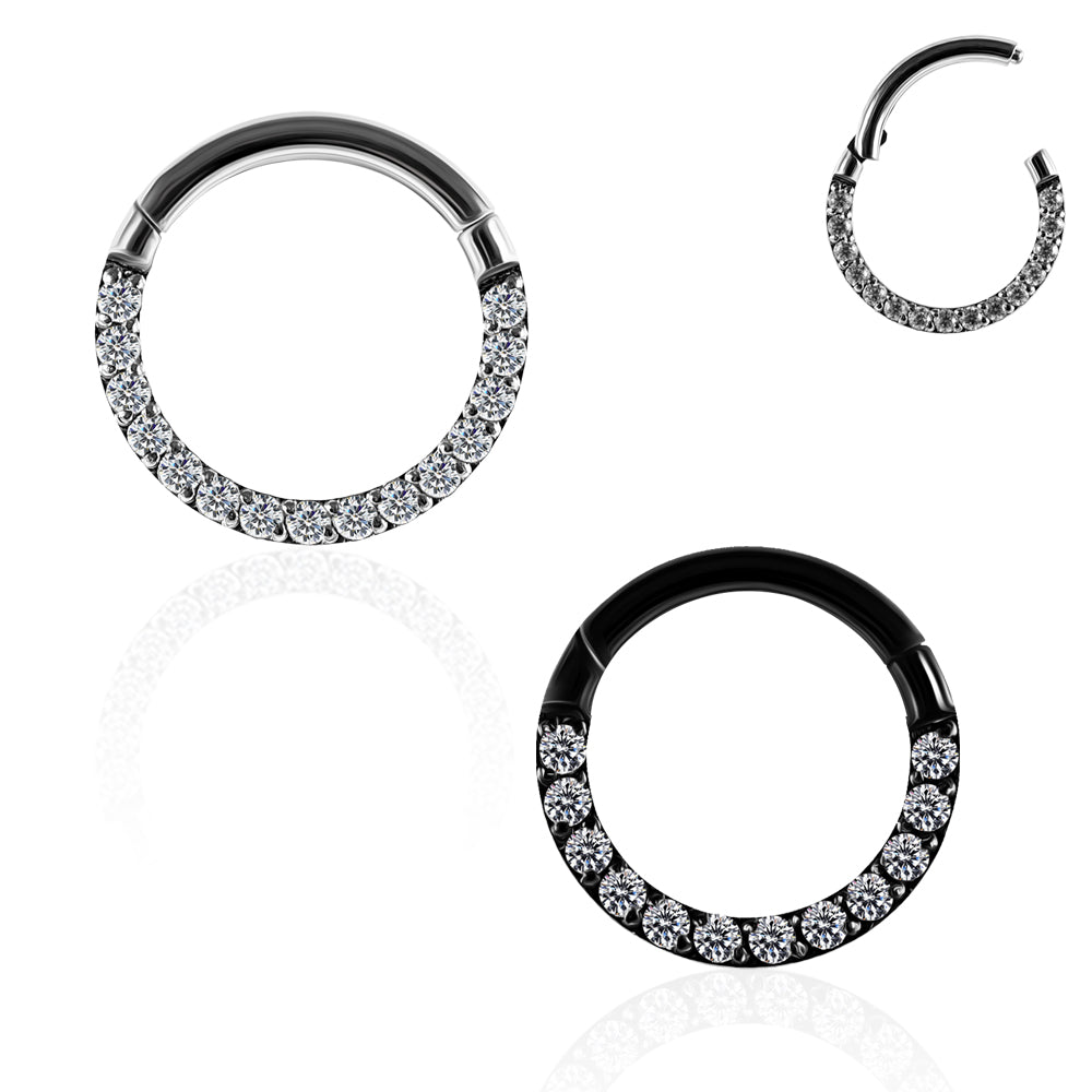 G23 Titanium Pave Crystal Seamless Hinged Clicker Segment Ring