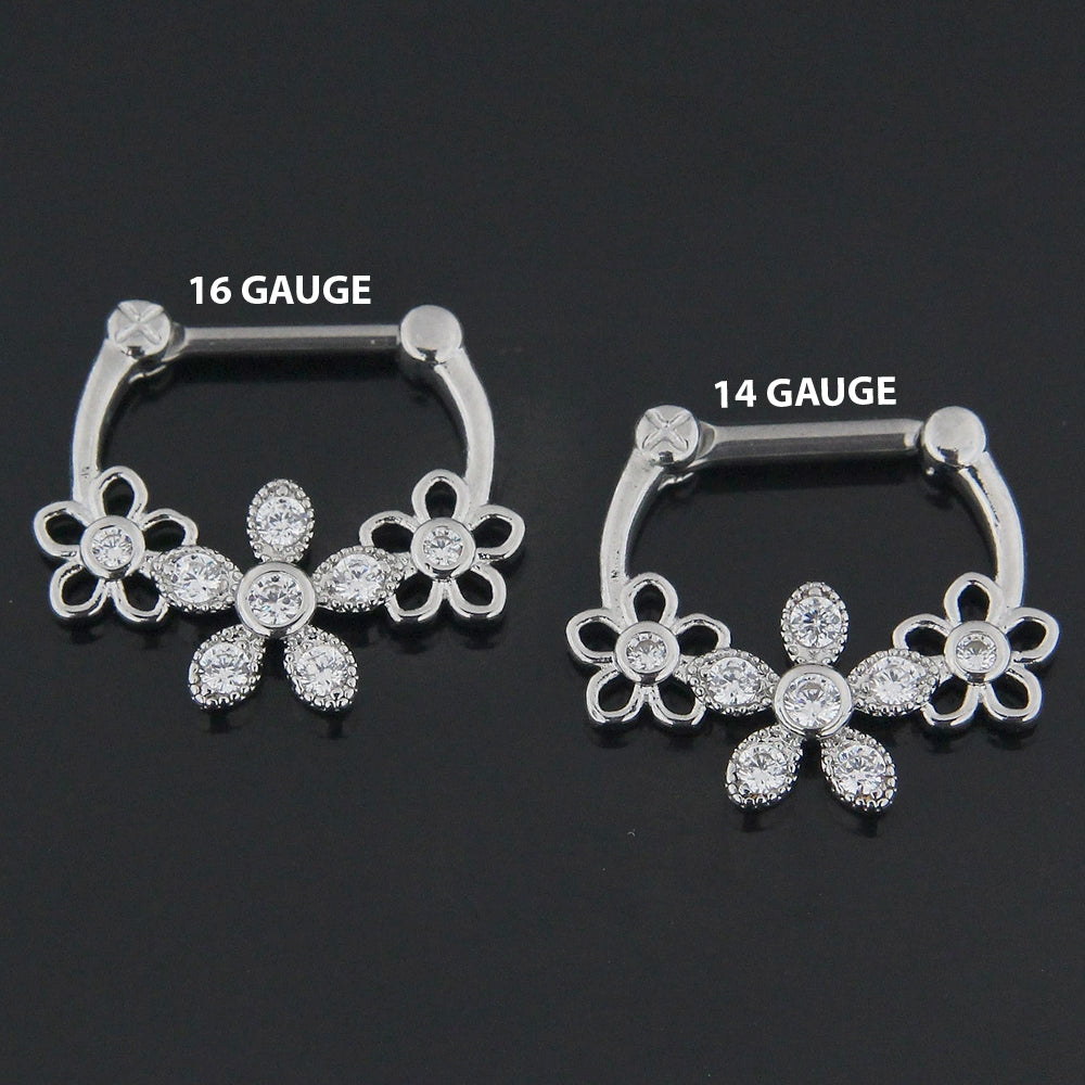 Jeweled Floral Flower Septum Clicker Piercing