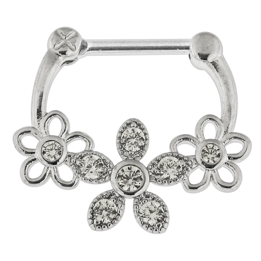 Jeweled Floral Flower Septum Clicker Piercing