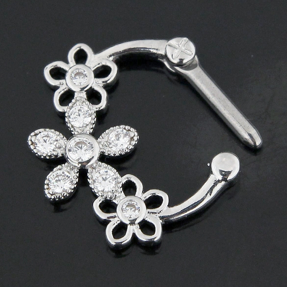 Jeweled Floral Flower Septum Clicker Piercing