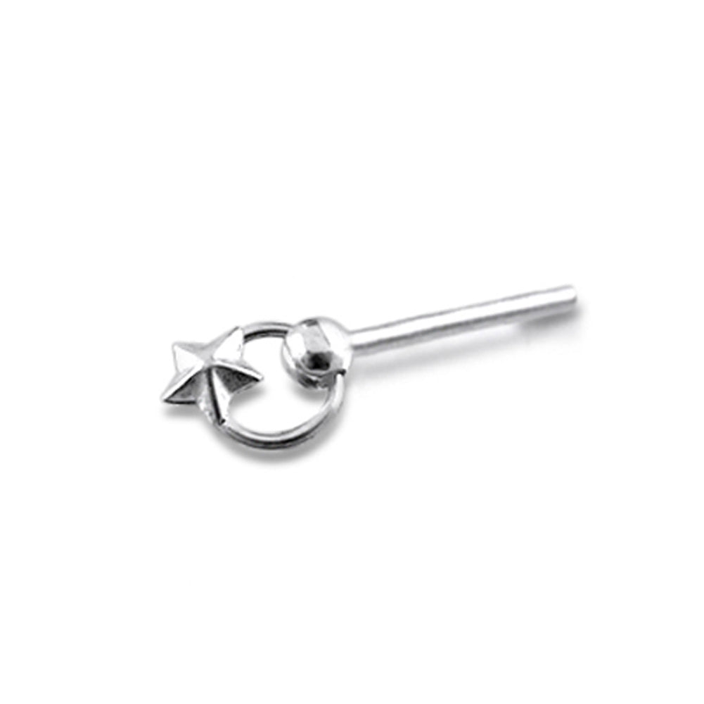 Sharp-Embossed Star on Moving Ring Straight Nose Pin