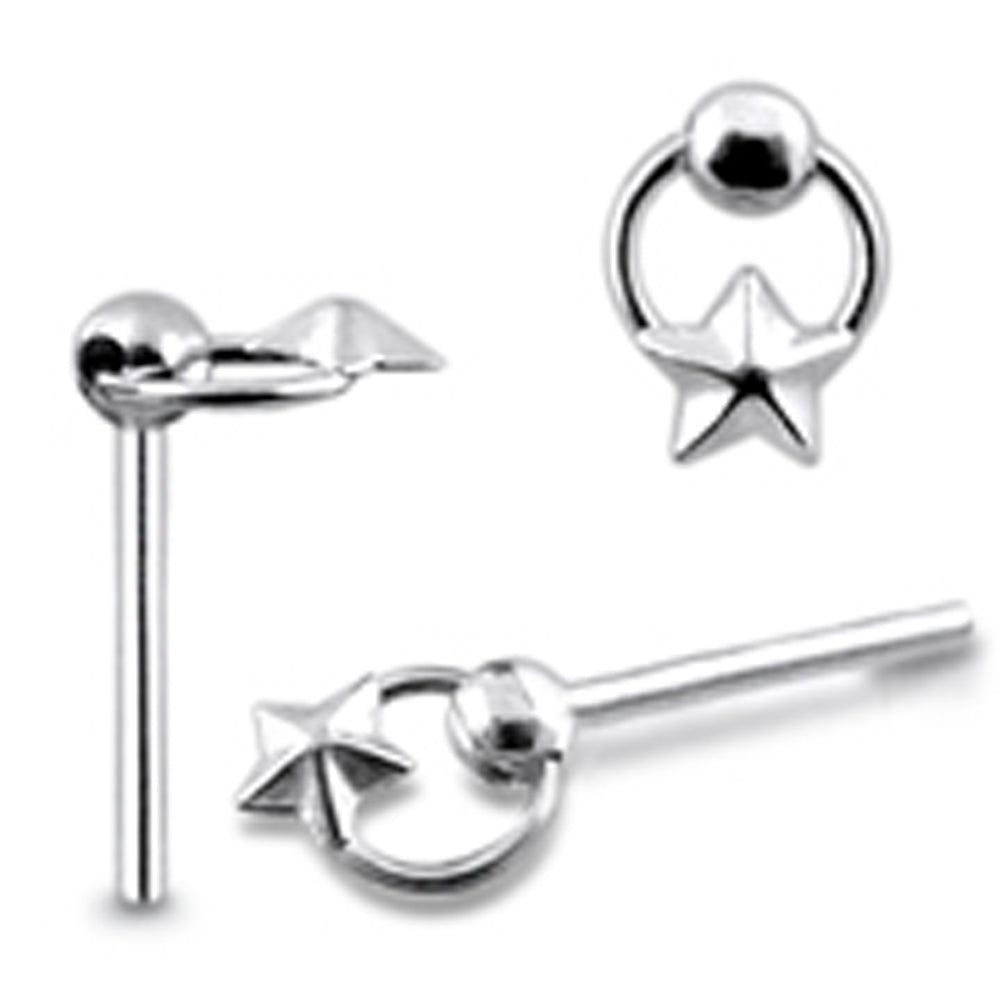 Sharp-Embossed Star on Moving Ring Straight Nose Pin