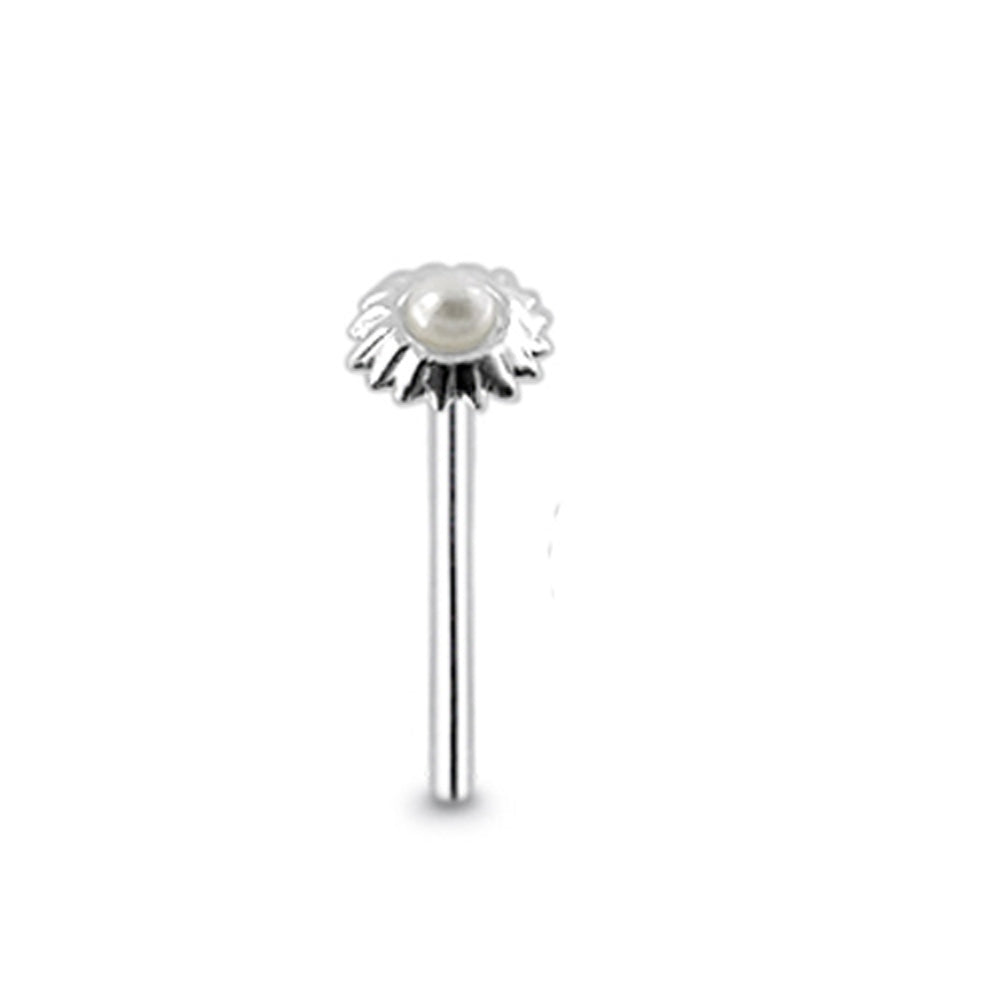 Sun with Pearl Straight Nose Pin