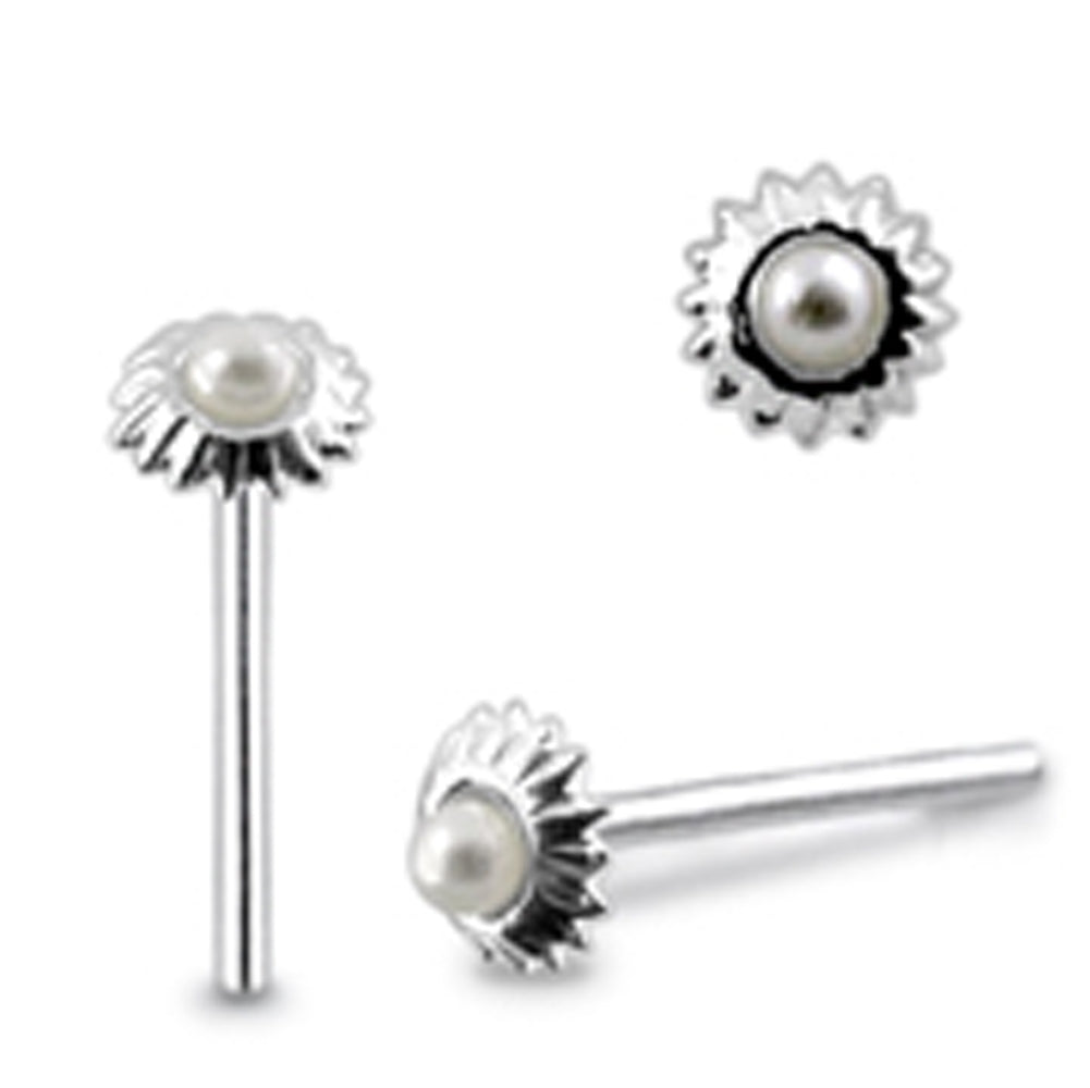 Sun with Pearl Straight Nose Pin