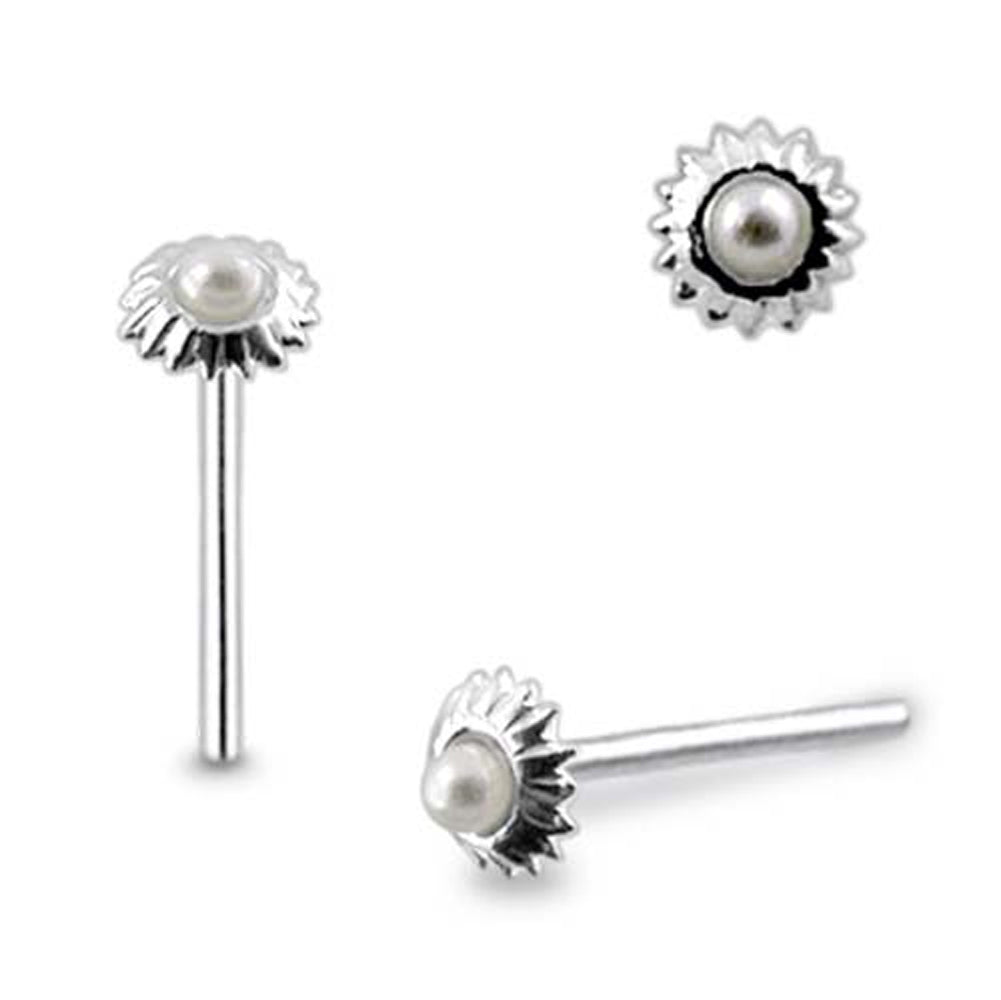 Sun with Pearl Straight Nose Pin