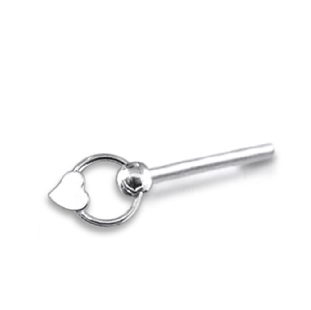 Plain Heart on Moving Ring Straight Nose Pin