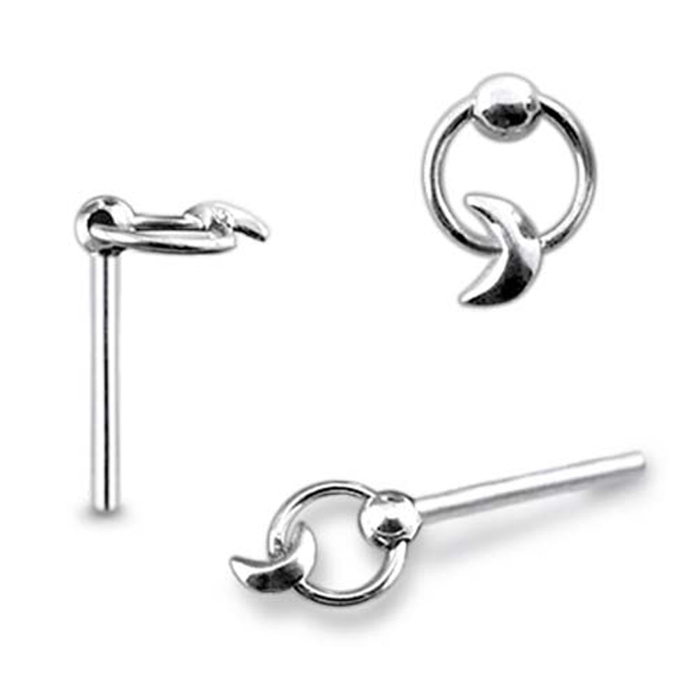 Plain Crescent on Moving Ring Straight Nose Pin