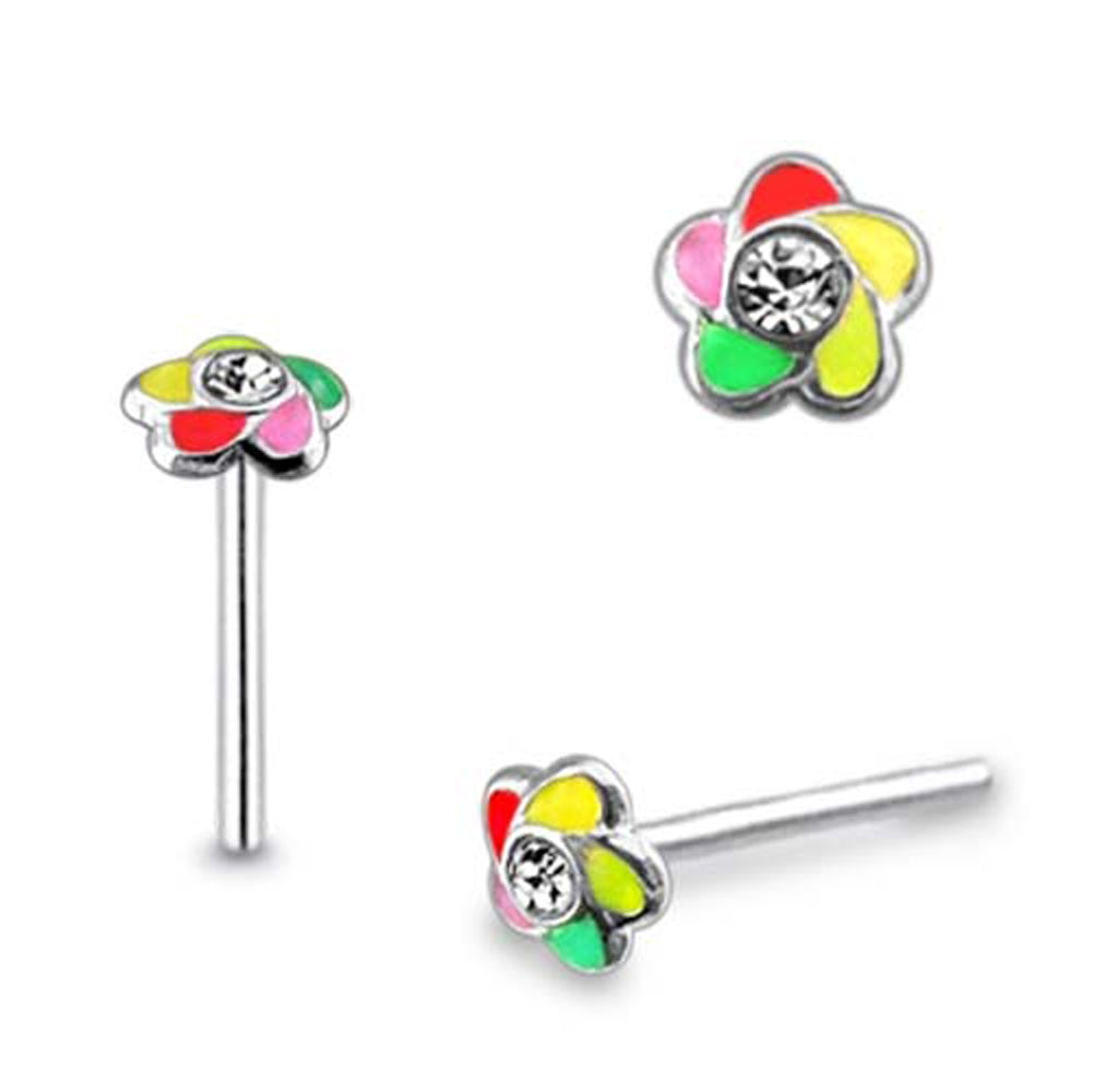 Jeweled Multi Colored Straight Nose Pin