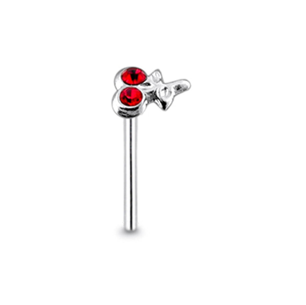 Double Jeweled Cherry Straight Nose Pin