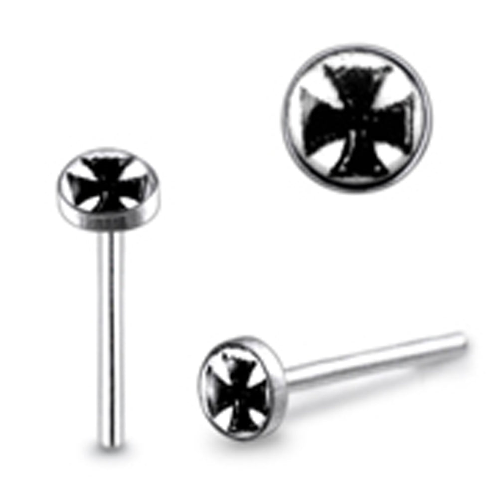 3mm Iron Cross Logo Straight Nose Pin