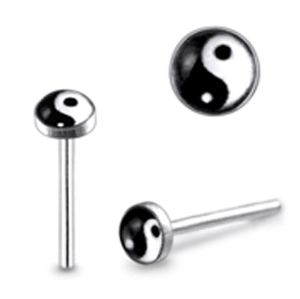 3mm Ying Yang Logo Straight Nose Pin