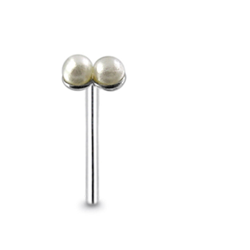 Double Pearl Straight Nose Pin