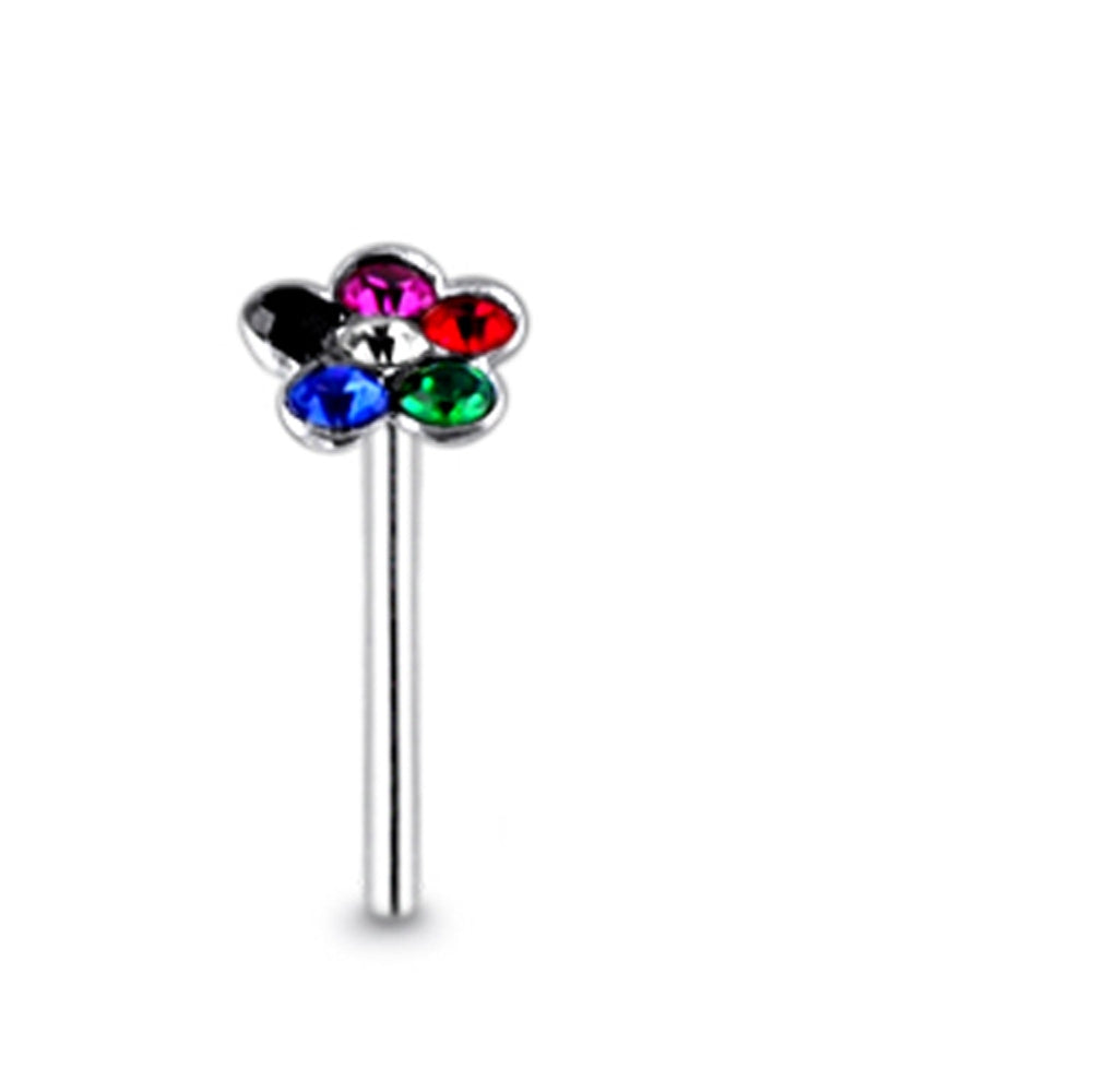 Dark Gem Flower Straight Nose Pin