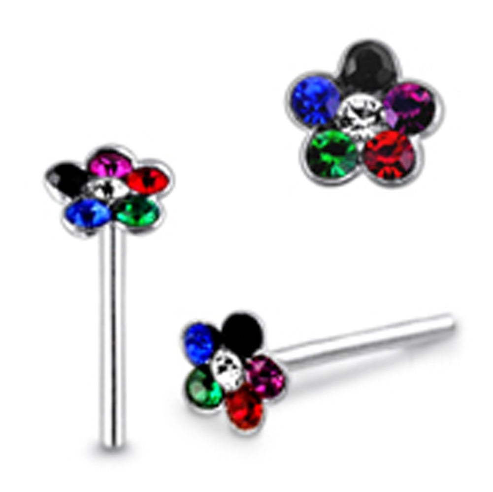 Dark Gem Flower Straight Nose Pin