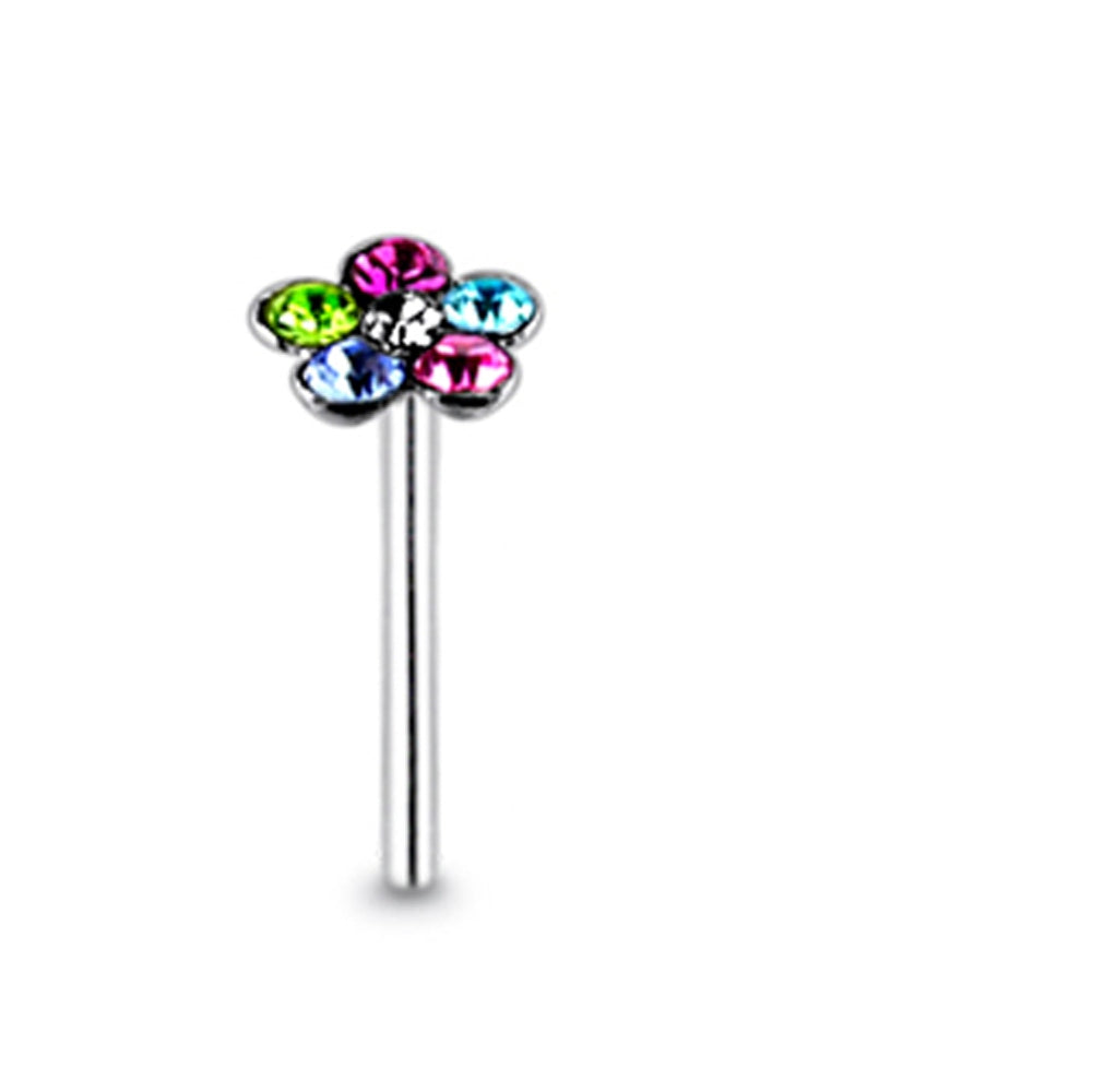Light Gem Flower Straight Nose Pin