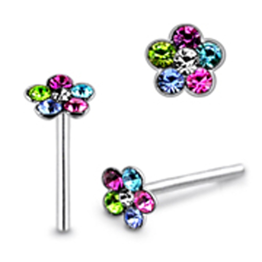 Light Gem Flower Straight Nose Pin