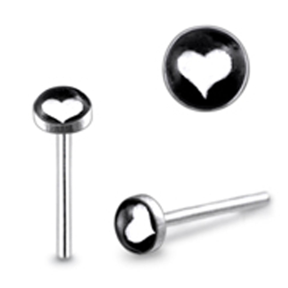 3mm White Heart Logo Straight Nose Pin