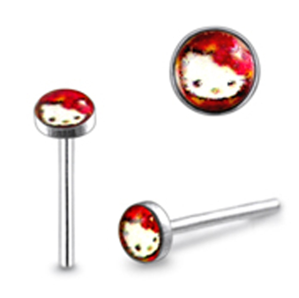 3mm Red Kitty Logo Straight Nose Pin