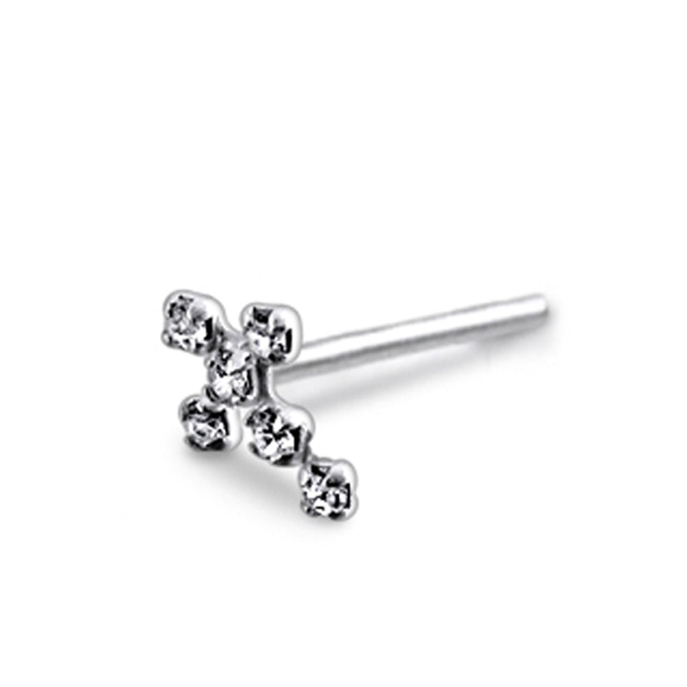 Diamond Gem Cross Straight Nose Pin