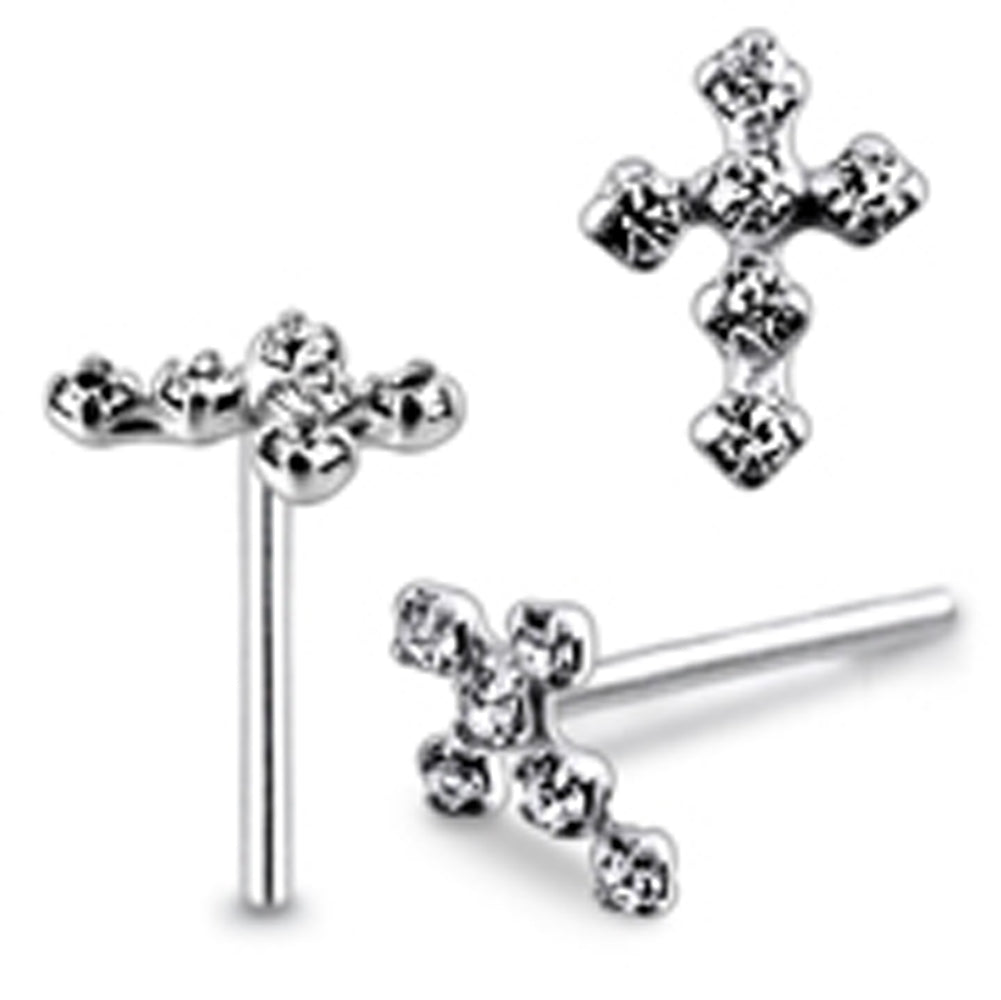 Diamond Gem Cross Straight Nose Pin