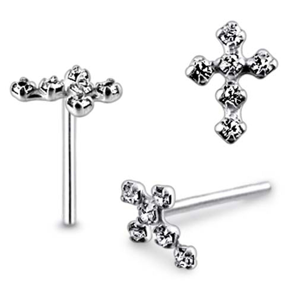 Diamond Gem Cross Straight Nose Pin