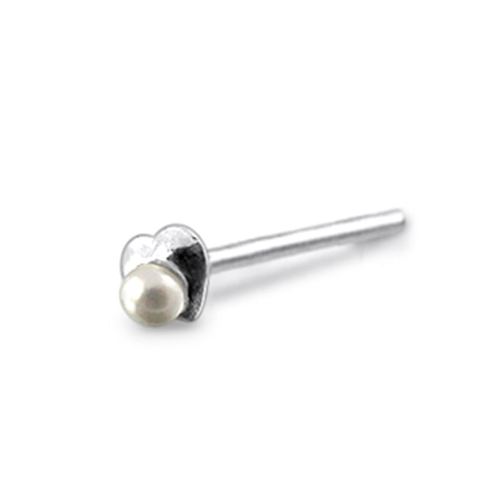 Heart with Pearl Straight Nose Pin