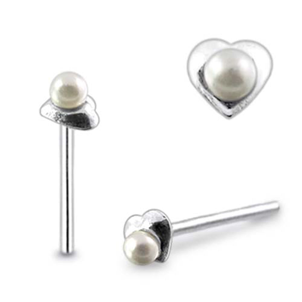 Heart with Pearl Straight Nose Pin