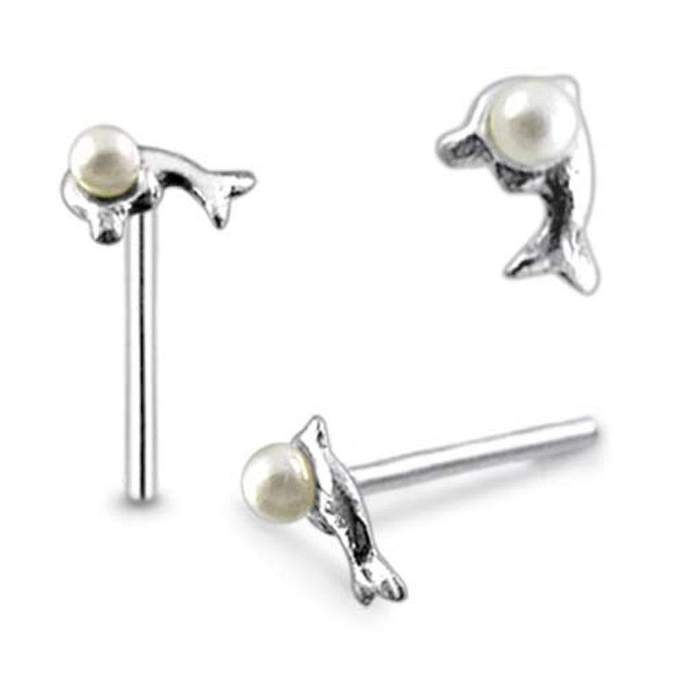 Dolphin with Pearl Straight Nose Pin